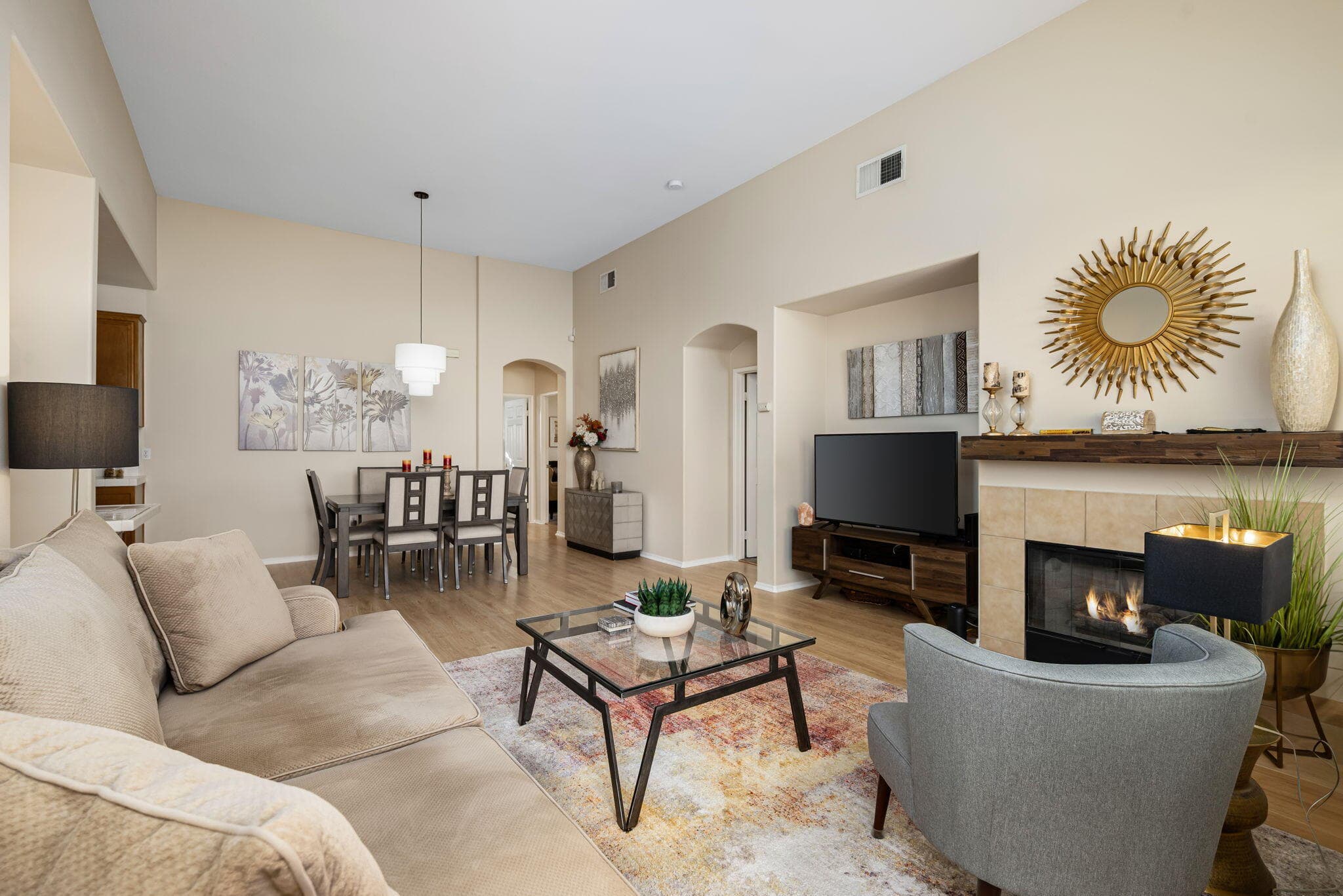 Tall ceilings and desirable open floor plan.