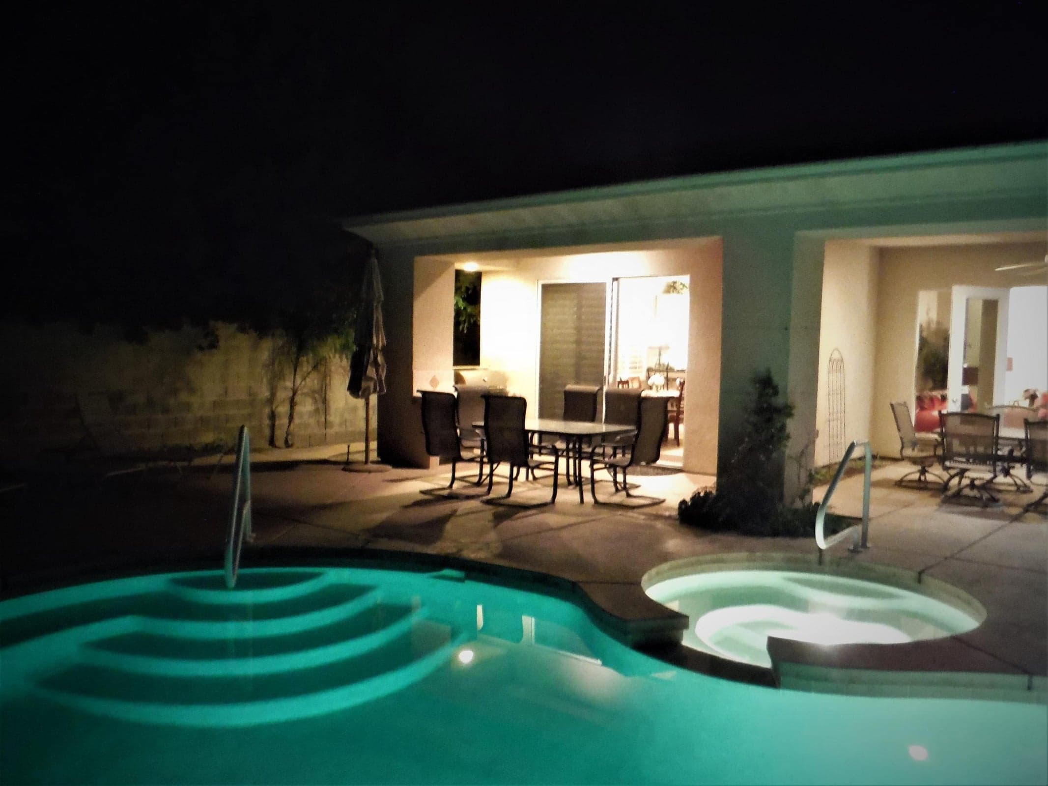 Night View rear Yard & Pool
