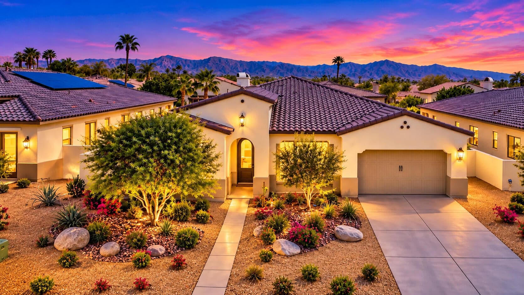Home with twilight lighting,
