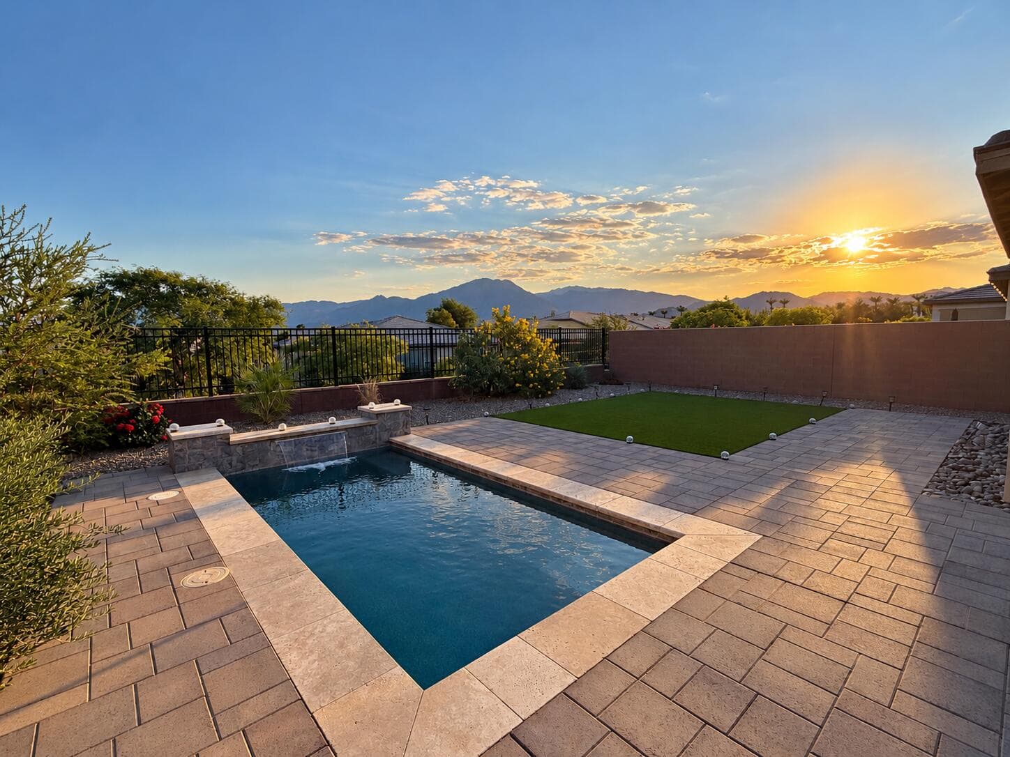 Desert Backyard Pool at Sunset