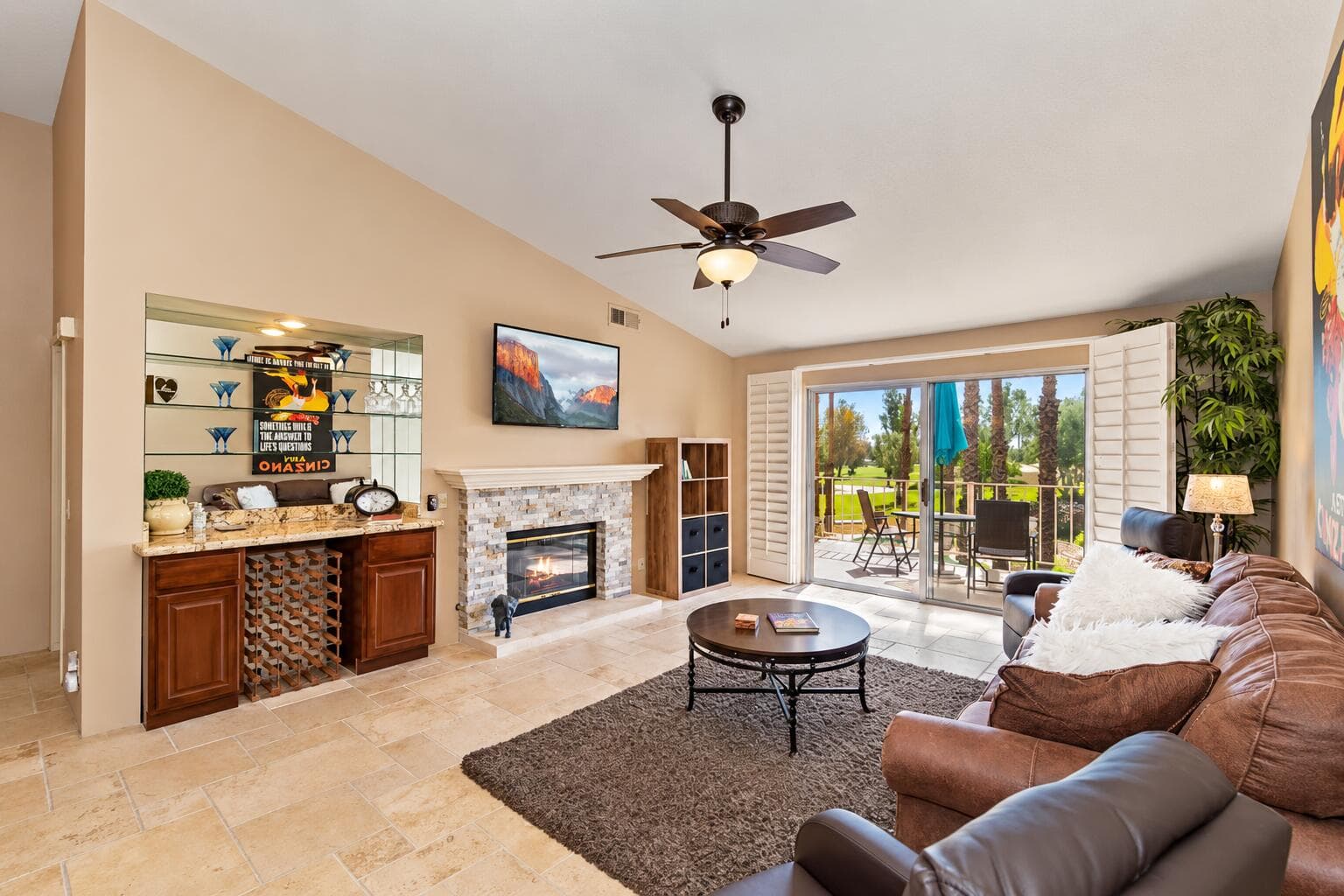 Brightened living room with fireplace-12