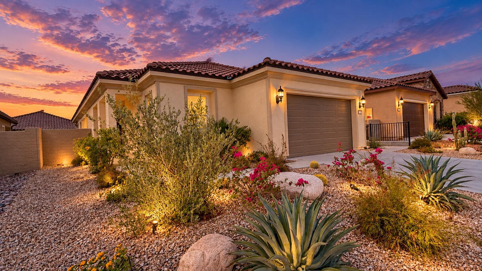Warm Twilight Over a Desert Home