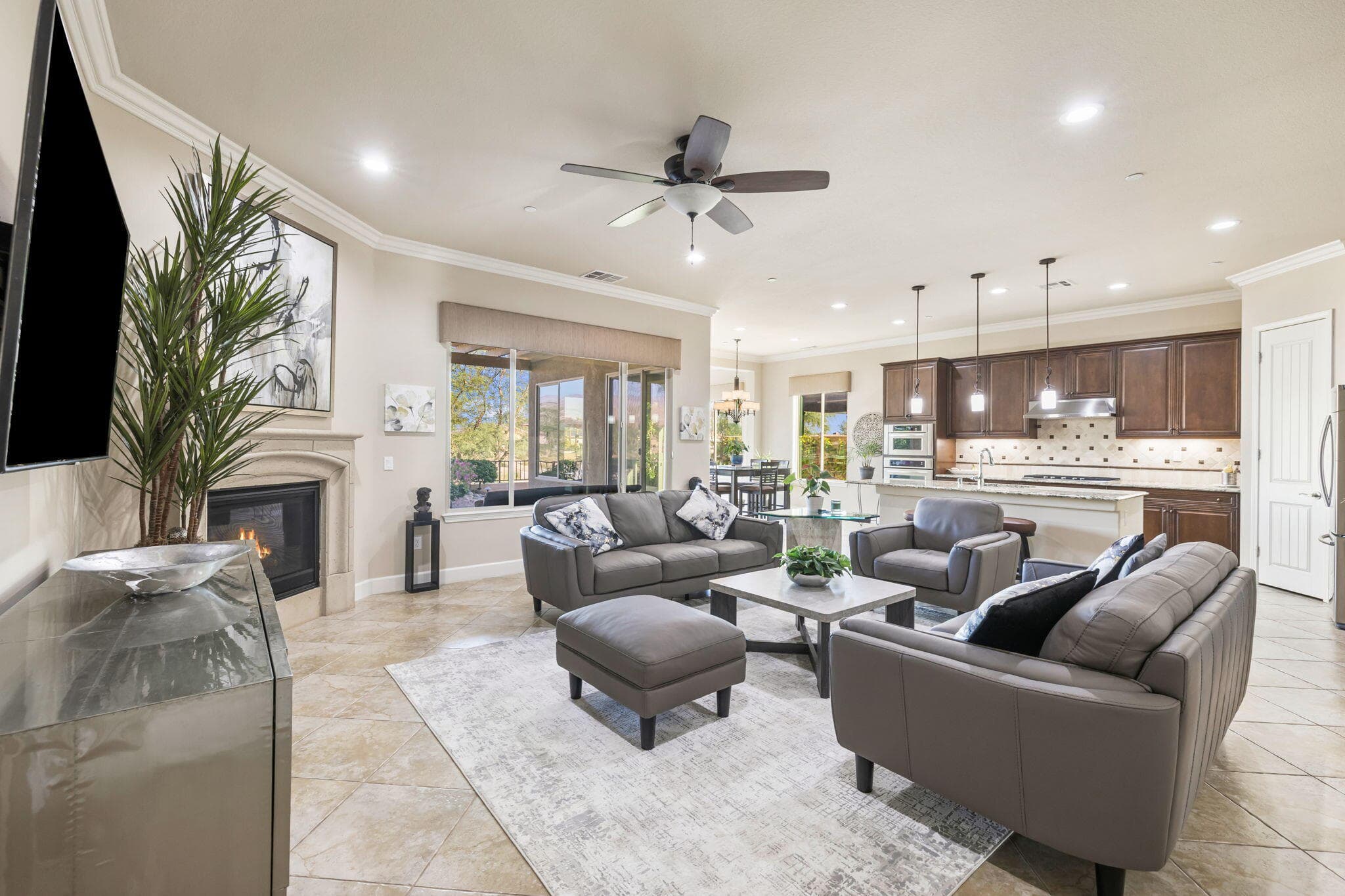 Large living area with fireplace